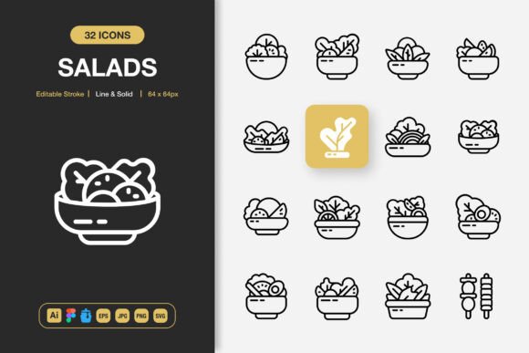 Salads Icons: Fresh, Minimalist Iconography for Health-Focused Digital and Print Design