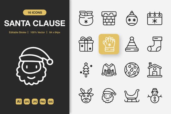 Santa Clause Outline Icons: Minimalist Vector Designs for Holidays and Beyond