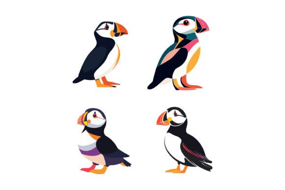 Set of Puffins: Adorable Vector Art for Creative Projects