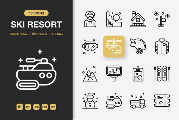 Ski Resort Outline Icons for Clean, Cohesive Visual Communication