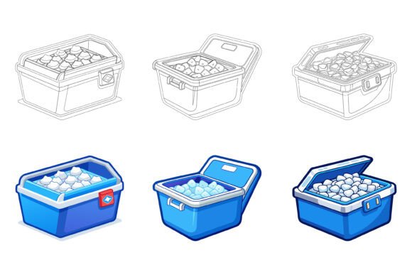 Vibrant Ice Cooler Box Vector Cartoon Set for Creatives